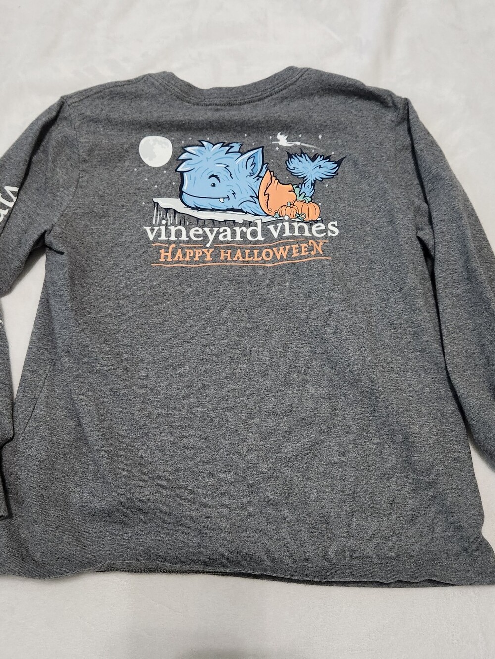 Vineyard Vines Logo Tee Gray Long Sleeve with Blue Whale Monster